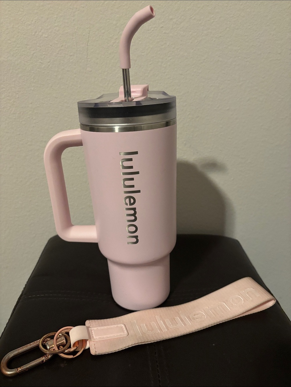 Lululemon Pink 40oz Tumbler + Pink Never Lost Keychain